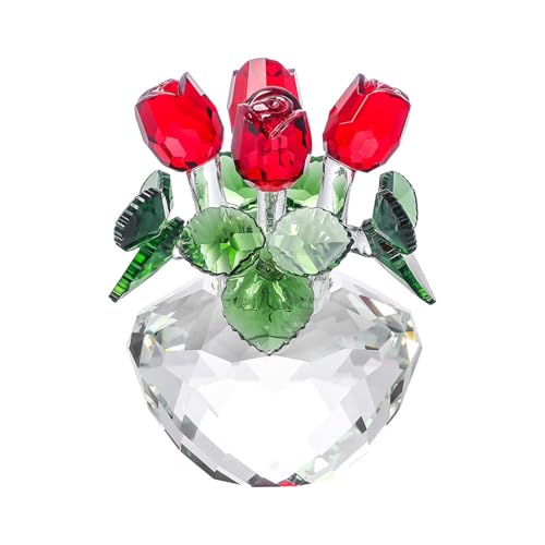 Figurine de rose rouge en cristal pour decoration de salon - 2