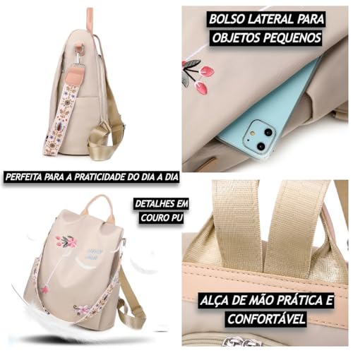 TOKSHOP Mini Mochila Feminina Bolsa De Costas Pequena Dia A Dia Leve e Reforçada com Detalhe Florido