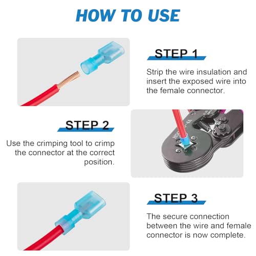 Ftimda 90PCS Female Spade Connector Kit, Nylon Spade Wire Terminal Connectors for 12-10, 16-14, 22-16 AWG Wire, Quick Disconnect Fully Insulated Crimp Terminals for Auto, Speaker and Stereo Wiring