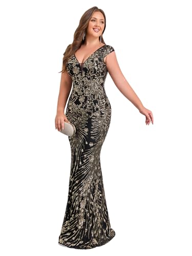 Image of Womens Sequined Long Evening Gown Glamous Sleeveless V-Neck Mermaid Prom Dress for Wedding Party Club Occasions