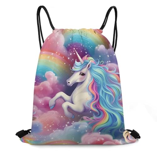 Unicorn Rainbow Drawstring Backpack Durable Sport Gym Bags Daypack for Men Women 35 * 42cm