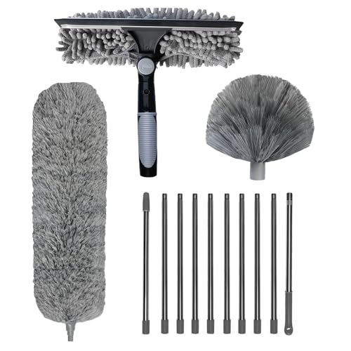 Kit de Plumero de Alto Alcance de 6 m con extensión de 1,5 a 4,9 m, raspador de Ventana con Cepillo de repetición, Plumero de telaraña con telescópico, Cepillo de telaraña