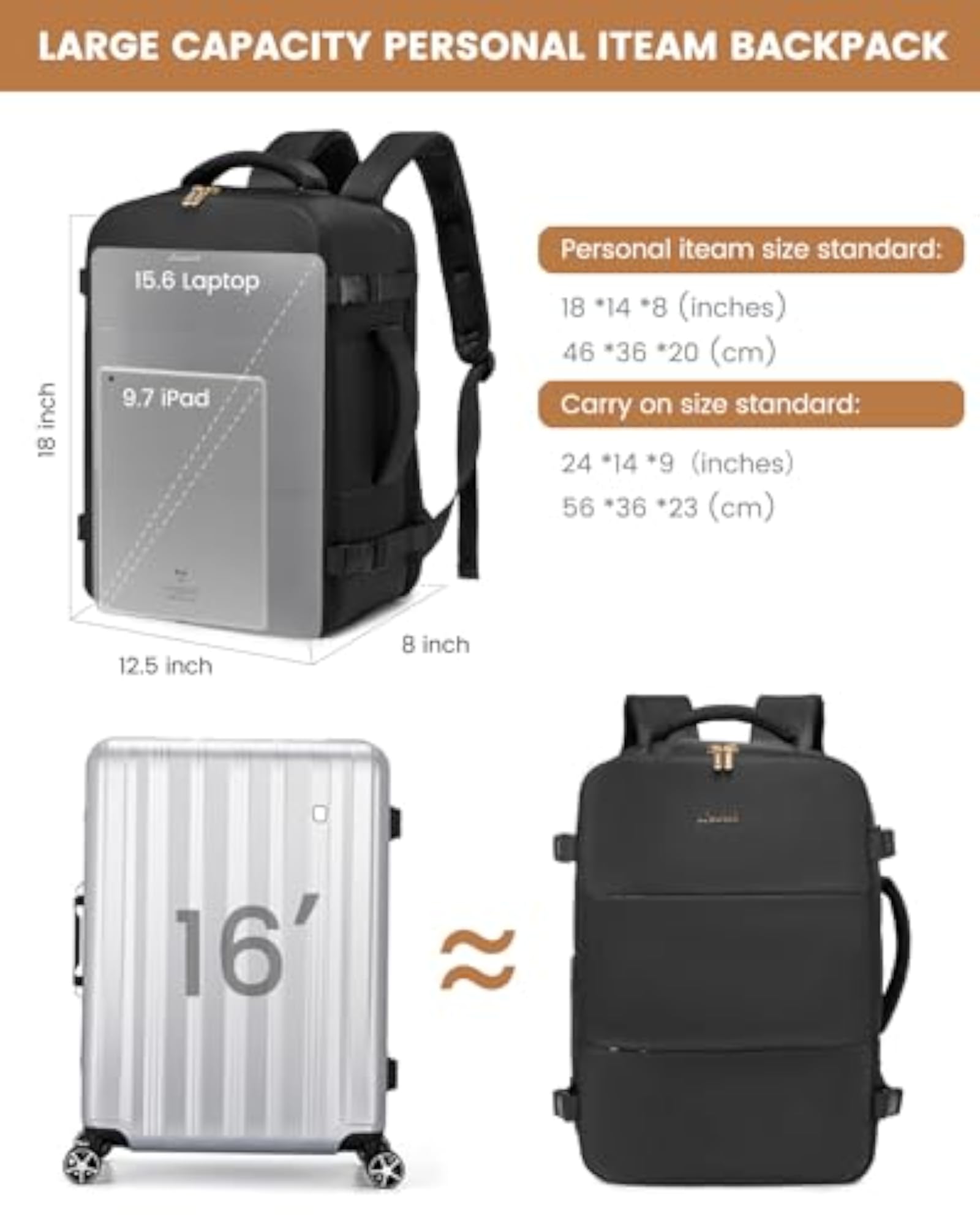Women's Travel Backpack, Flight Approved Carry-On for Convenience