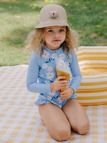 Floerns Girl's One Piece Swimsuit Zip Up Long Sleeve Ruffle Trim Beach Monokini2