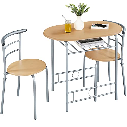 Yaheetech 3-teilig Balkonmöbel, Gartenmöbel, Balkonset aus Holz, Gartenset mit 1 Tisch und 2 Stühlen, Balkontisch, 90 x 53 x 73,5 cm Holzfarbe