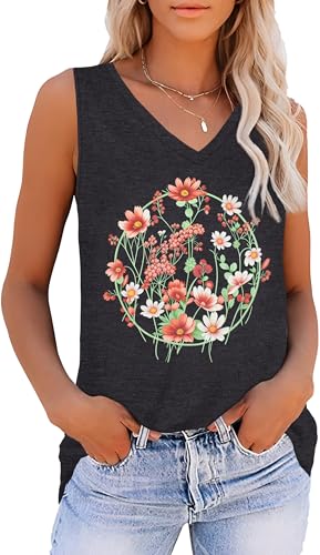 Summer Tops for Women Sleeveless V Neck Tshirt Loose Fit