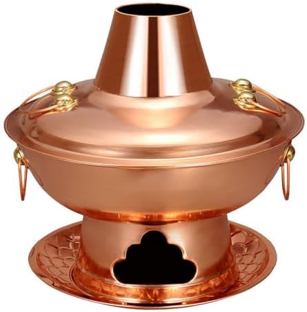 Old Beijing Copper Hot Pot with Lid - Traditional Chinese Hotpot for Catering, Parties, and Restaurants - Durable Copper Soup Pot for Authentic Dining Experience