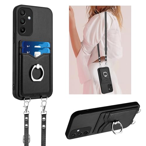 Étui portefeuille pour Galaxy A16 avec porte-cartes et bague de support pratique Noir