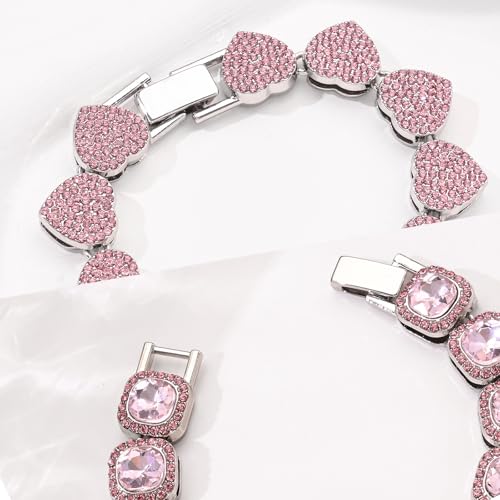 Iuoden 4-PCS Cuban Link Bracelets for Women,Diamond Tennis Bracelet Set,14K Gold Plated Layered Stackable Jewelry, Adjustable Bling Gift Set for Women (Pink, 9inch) by Iuoden - Used condition - Image 8