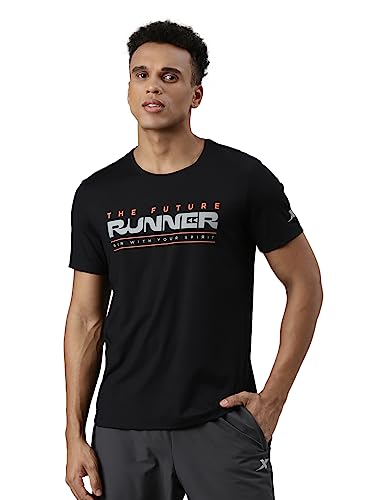 Image of XTEP Cool Technology (Superior Heat Dissipation Technology), Cool Family (Innovative Silky Material), Skin Friendly, Elastic Running T-Shirt for Men (Black)