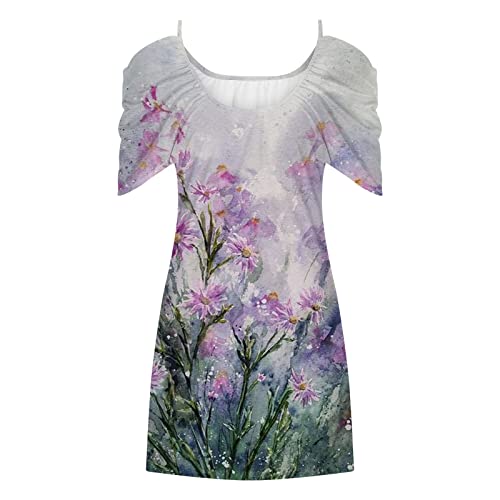 Vestidos juvenis de manga curta com gola redonda, vestidos plissados havaianos, P-045 Roxo, XGG