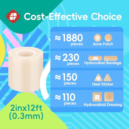 Image of LIFARA Hydrocolloid Roll for Wound Care - Cut-to-Size, Hydrocolloid Patch Bandages with Self-Adhesive, Ultra Absorbent & Waterproof, First Aid Kit Essential (11.8mil / 0.3mm Thickness, 2in*12ft)