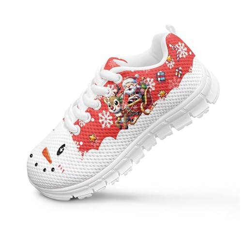 Kids Christmas Sneakers Boys Girls Lightweight Sports Running Tennis Shoes Anti-Skid Comfort Breathable Mesh Casual Shoes