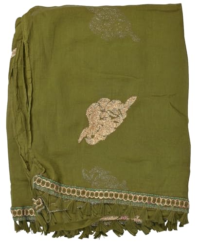 Image of YOUTHQUAKE Golden Patti Embroidered Work Chiffon Dupatta for Womens & Girls with Jaalar Lace