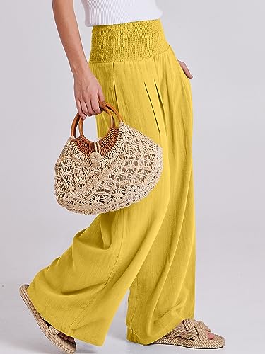 Image of ANRABESS Women Linen Palazzo Pants Summer Boho Wide Leg High Waist Casual Lounge Pant 2026 Beach Travel Vacation Outfits