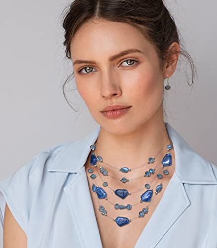 Layered Chunky Beaded Necklace For Women Colorful Multi-Layer Statement Necklace And Earrings Set Gift For Her(Blue) #TOP2