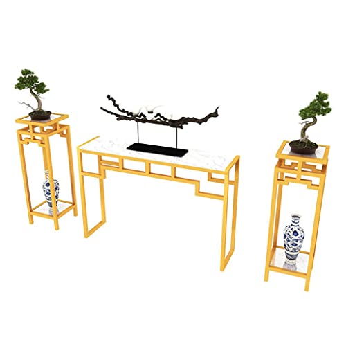 NIZAME Juego de 3 Mesas Auxiliares con 2 Estantes, Mesa Consola de Mármol para Entrada Metal Marco de Hierro, Mueble Alto para TV, Mesa Estrecha Industrial para Pasillo (Color : Gold, Size : 120)