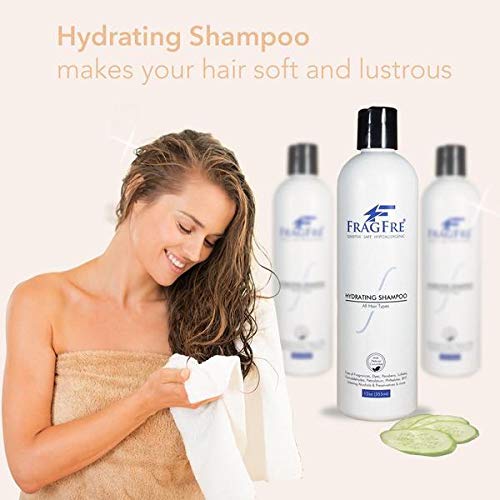 Fragfre Hydrating Sensitive Skin Shampoo 12 Oz - Sulfate Free Shampoo - Fragrance Free Paraben Free - Color Safe Hypoallergenic Mild Hair Cleanser - Gluten Free Vegan Cruelty Free - Natural Cucumber #TOP3