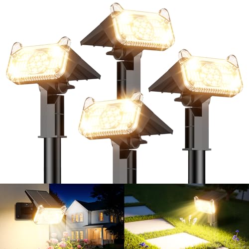 GEARLITE Solarlampen für Außen Garten 4Pack 6500K Warmweiß Solar Strahler mit 68 LED Auto On/Off IP65 Wasserdicht Gartenleuchten 2 Helligkeitsmodi Solarleuchten für Außen Garten Hof Gehweg Bäume