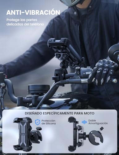 Lamicall Soporte Móvil Moto Antivibración - [con Doble Amortiguador] 360°Rotación, 1S Liberación con un Botón, Soporte Teléfono Bicicleta para iPhone 17 16 15 14 13 Series, Huawei, 4,7-6,8” Smartphone - imagen 2