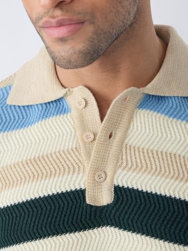 Buy The Souled Store Textured Pullover: Seaside Men and Boys Long Sleeves Polo Collar Striped Textured Acrylic Lightweight Casual Oversized Fit Pullover Sweater at Amazon.in - Image 5