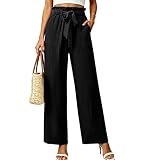 Neteson Pantalones Mujer Verano Cintura Alta Pantalón Ancho Pierna Ancha Elegante Pantalones Palazzo Comodo Pantalón Fluido Ligeros Casuales con Bolsillos para Playa Oficina Trabajo
