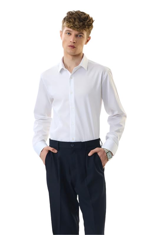 Image of SNITCH Men Formal Shirt | Slim Fit Full Sleeve Classic Collar Solid Pattern | Premium Cotton Blend & Breathable Fabric for Office