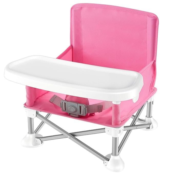 Anadi Baby Travel Booster Seat - Toddler Foldable Camping Chair, Compact Portable Baby Seat with Removable Dining Tray for Boys Girls (Pink) 2