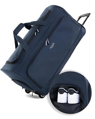 FERGÉ Sac de Voyage à roulettes Paris | Compartiment séparé pour Chaussures Bagage Souple Trolley Sac de Voyage 90 litres, Marine