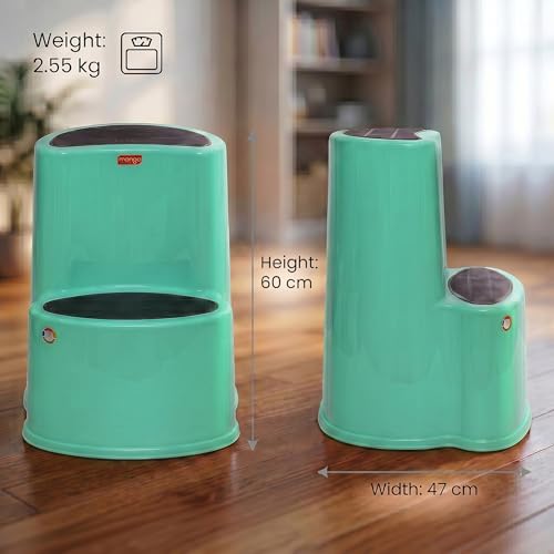 Image of Multipurpose Step Stool with Anti-Skid Surface for Home, Kitchen & Office | Premium Plastic Ladder Stool | 220 kg Hight Weight Load Capacity | 60 x 47 x 51.5 cm  (Marina Blue)