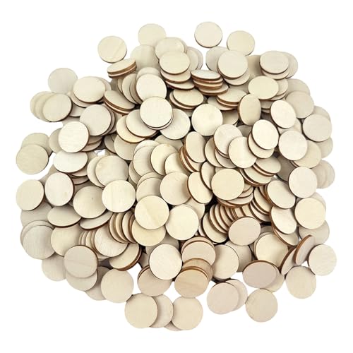 HNGWLYN 300 Pcs Unfinished Wood Slices Circle Round Discs Blank