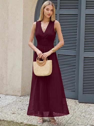 Image of ANRABESS Women's Floral Tulle Wedding Guest Maxi Dress | V Neck Sleeveless,A-Line Elastic Waist,Casual Flowy Formal Boho,Bridal Shower Garden Party Beach Vacation,Summer Fall
