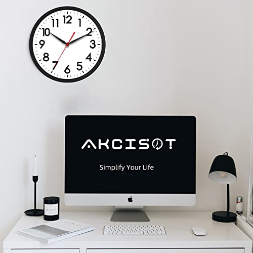 Image of AKCISOT 12 Inch Wall Clock Silent Non-Ticking Modern Wall Clocks Battery Operated - Analog Classic Clock for Office, Home, Bathroom, Kitchen, Bedroom, School, Living Room(Black)