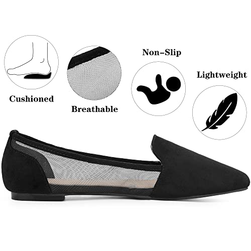 Allegra K Women's Pointed Toe Mesh Slip On Black Ballet Flats - 7.5 M Us #TOP2