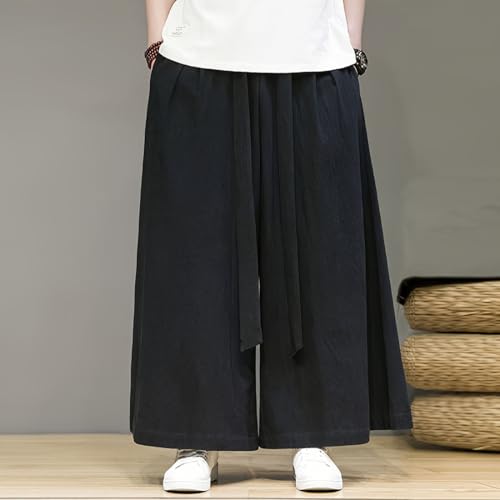 HZCX FASHION Men Women Cotton Linen Palazzo Baggy Pants Fall Boho Wide Leg Casual Lounge Slacks Elastic Waist Comfy Trousers2