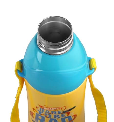 Image of CELLO Puro Steel-X Kids Zee 400 Inner Steel Cartoon Design Water Bottle 470ml, Yellow | ISI Certified, PU Insulated, BPA Free Kids Water Bottle | Easy to Carry Leakproof School Kids Water Bottle