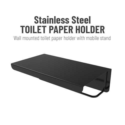 Image of ACHRO Pack of 2 Self Adhesive and Wall Mount Matt Black Stainless Stell Toilet Paper Holder with Mobile Stand, Tissue Paper Holder with Stand, Black Bathroom Accessories