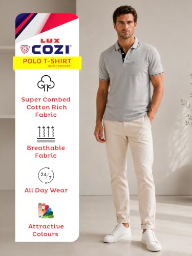 Image of Lux Cozi Men's T-Shirt with Chest Pocket | Polo T-Shirt for Man | Plain Casual Stylish | Half Sleeve| Cotton Blend Collar Polo T-Shirts for Men