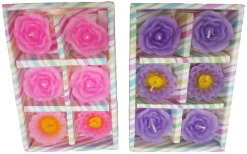 NandicoIndia A Mix of Pink, Purple, Sunflower Floating Candles, Purple Candles for Home Decoration Set of 12 Hand Crafted Colorful Floating Candles Set - Decorations for Home, Colorful Candles
