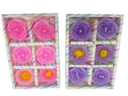 NandicoIndia A Mix of Pink, Purple, Sunflower Floating Candles, Purple Candles for Home Decoration Set of 12 Hand Crafted Colorful Floating Candles Set - Decorations for Home, Colorful Candles
