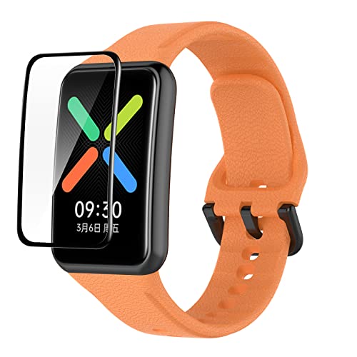 GIOPUEY Strap for OPPO Watch Free 2 in 1 Soft Silicone Watch Strap + TPU Screen Protector, Orange
