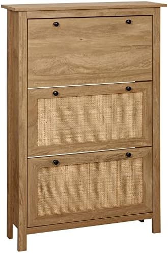 Meuble à Chaussures Style Bohème Chc - 2 Portes, 3 étagères, Tror - MDF Blanc Cannage Rotn