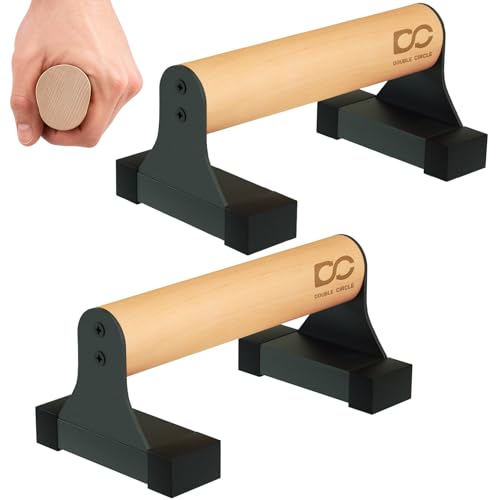 Double Circle Parallettes Push Up Bar with Ergonomic Wooden Handles - Calisthenics Equipment - Non-slip Parallel Bars for Strength Training and Calisthenics - Pushup Handles Parallettes Bars