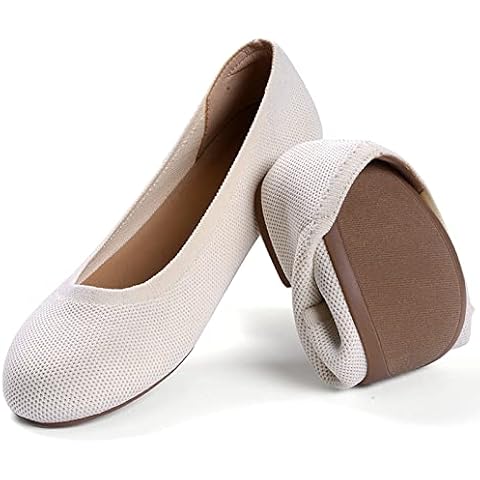 KOLILI Women's Knit Ballet Flat for Women Casual Comfortable Flats Shoes Slip on Dress Shoes Beige Cover