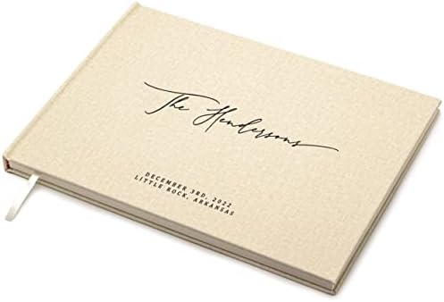 MUUJEE Personalized Guestbook in Cream - Premium Custom Modern Guest Book for Wedding Reception, Birthday Party or Events w/Bookmark Blank Pages for Signing 11.5 x 8.5 inches