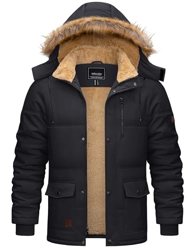Cotrasen Men’s Winter Jacket Thicken Warm Fleece Lined Hoodie Water Repellent Windproof Parka Winter Coat with Pockets