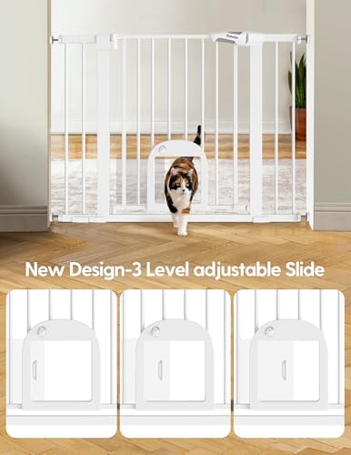 Babelio 36\" Tall Upgraded Baby Gate with Cat Door, 29-43\" Auto Close Durable Dog Gate for Stairs, Doorways and House, Easy Walk Thru Safety Gate with Pet Door Includes 4 Wall Cups, White - Thumbnail 3