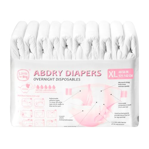 Image of Littleforbig Adjustable Tapes Adult Diaper 10 Pieces - ABDry Ultra Absorbent Diapers 6500 mL White (X-Large 48 inch-56 inch)