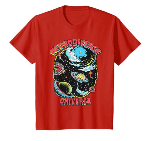 Neurodiverse Universe Neurodiversity Embrace ADHD Autism ASD T-Shirt, Youth, Red, X-Small