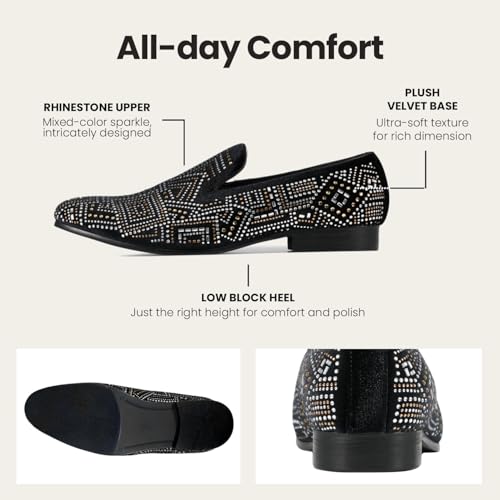 Image of Amali Men's Embellished Velvet Tuxedo Loafers, Smoking Slippers